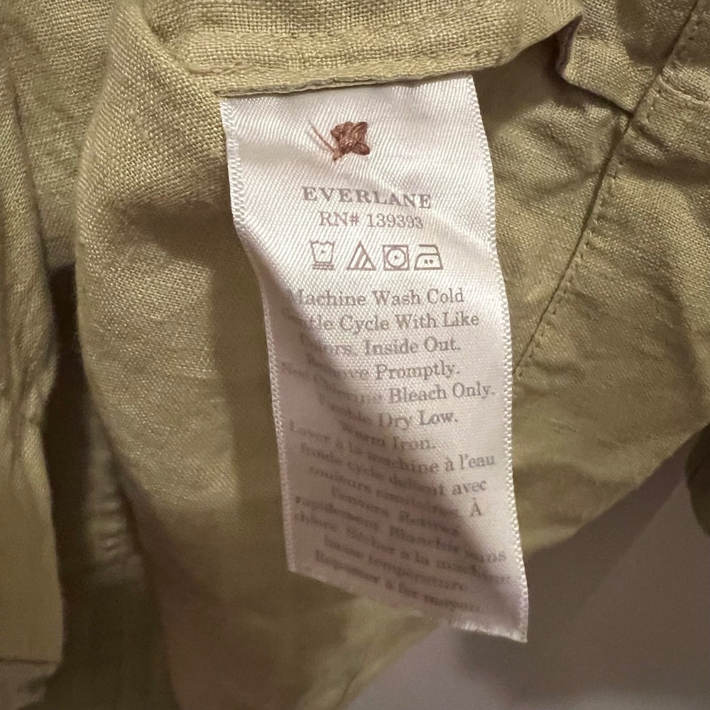 Everlane Linen Workwear Top Small  Green‎ Short Sleeves Boxy Button Front - Picture 7 of 8